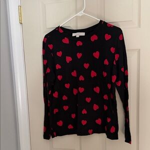 LOFT Black Top with Red Heart Design